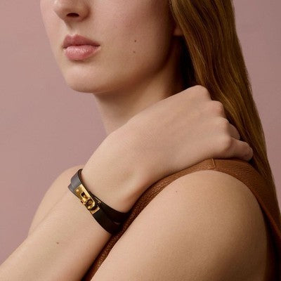 HERMES MINI KELLY DOUBLE TOUR LEATHER BRACELET NOIR GOLD HARDWARE T3 NEW