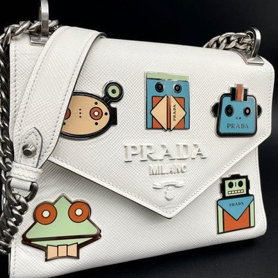 PRADA PRADA ROBOT CHAIN SHOULDER BAG WHITE RARE EXCELLENT+++++