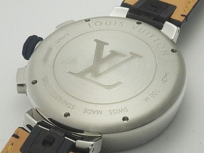 LOUIS VUITTON TAMBOUR CHRONOGRAPH DAMIER COBALT V QA076 SS BLUE/WHITE/RED WATCH