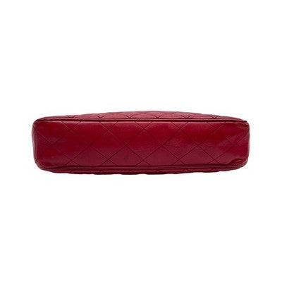 CHANEL MATELASSE LAMBSKIN CHAIN SHOULDER TOTE BAG RED QUILTED LEATHER COCO MARK