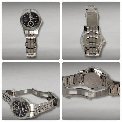SEIKO BRIGHTZ 7D48 KINETIC PERPETUAL MEN'S WATCH TITANIUM BLACK DIAL - BIG DATE
