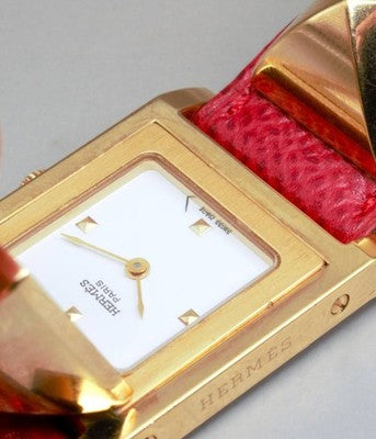 HERMES MEDOR ME1.201 GOLD PLATE CASE WHITE QZ WOMEN'S WATCH WITH BOX