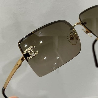 CHANEL 4092-B BROWN SQUARE SUNGLASSES VINTAGE METAL FRAME CRYSTAL LOGO ITALY