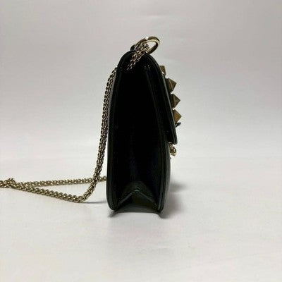 VALENTINO GARAVANI ROCKSTUD BLACK LEATHER CHAIN SHOULDER BAG GOLD STUDS