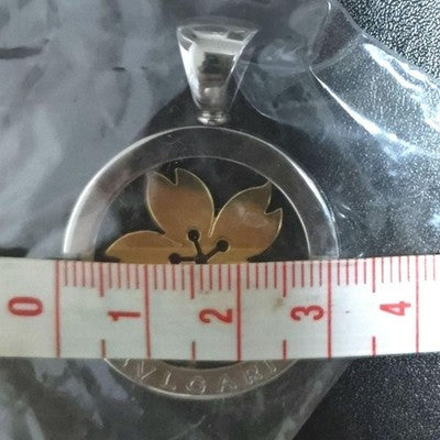 BVLGARI TONDO SAKURA NECKLACE K18YG 750 SS STEEL PENDANT TOP WITH LEATHER BOX