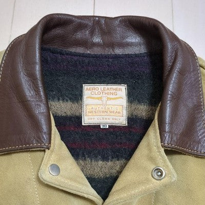 AERO LEATHER 3RD TYPE SUEDE LEATHER JACKET TROY MILLS WOOL BLANKET SIZE M