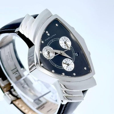HAMILTON VENTURA CHRONOGRAPH 6345 QUARTZ BLACK DIAL STEEL MEN'S LADIES WATCH