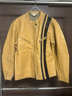 60s BATES Leather Single Rider's Racing Jacket Size L Mustard Vintage Used From