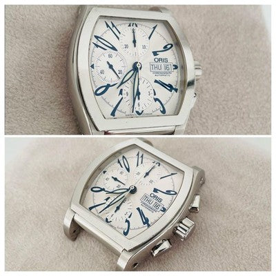 ORIS 7532 MILES TONNEAU CHRONOGRAPH DAY-DATE AUTOMATIC 41MM SILVER DIAL WITH BOX