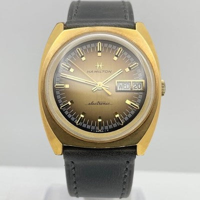 HAMILTON ELECTRONIC 702001-4 ELECTRIC BALANCE WATCH VINTAGE GOLD DIAL WORKING