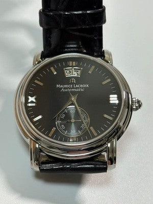 MAURICE LACROIX MASTERPIECE 58789 AUTOMATIC BLACK DIAL LEATHER STRAP WATCH