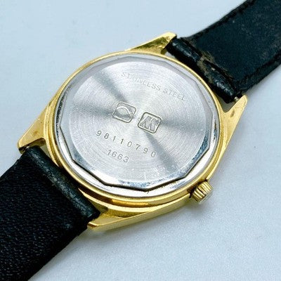 LONGINES 1663 AUTOMATIC DATE MEN'S VINTAGE GOLD DIAL ROUND WATCH BLACK STRAP