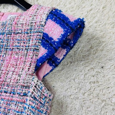 CHANEL 2018 TWEED DRESS COCO MARK LOGO HARDWARE FRENCH SLEEVE MULTI-COLOR