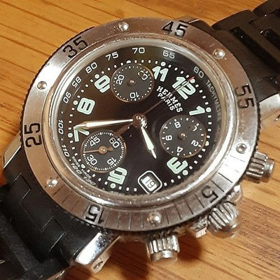 HERMES CLIPPER DIVER CHRONOGRAPH CL2.315 QUARTZ DATE STEEL UNISEX WATCH USED