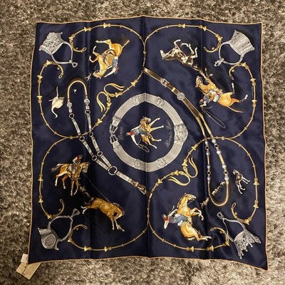 HERMES CARRE 70 PAMPA SILK SCARF BANDANA NAVY MULTICOLOR NO BOX W/ TAG