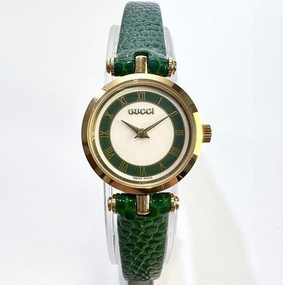 GUCCI 2000L SHERRY LINE WOMENS QUARTZ WATCH WHITE DIAL GREEN LEATHER BAND W/BOX