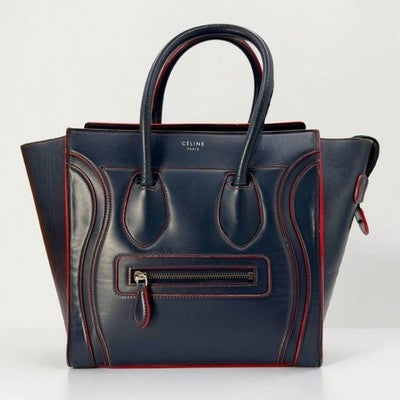 CELINE LUGGAGE MICRO SHOPPER TOTE BICOLOR LEATHER NAVY RED HANDBAG