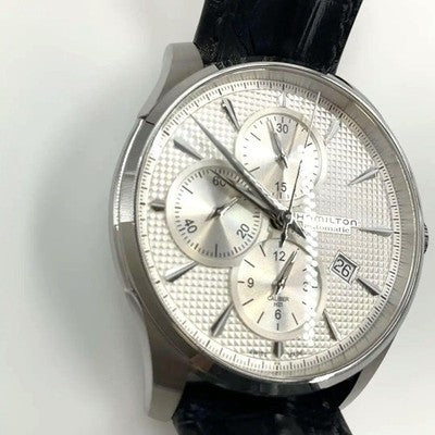 HAMILTON H325960 JAZZMASTER AUTO CHRONOGRAPH SILVER DIAL WITH BOX USED JAPAN
