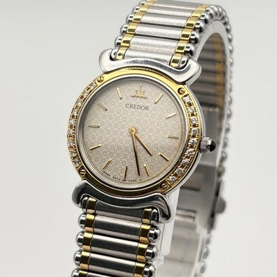 SEIKO CREDOR 5A70 0210 DIAMOND BEZEL 18KT QUARTZ WATCH NEW BATTERY RARE