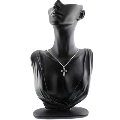 CHOPARD HAPPY DIAMONDS CROSS NECKLACE 18K WHITE PINK GOLD SAPPHIRE DIAMOND 42CM