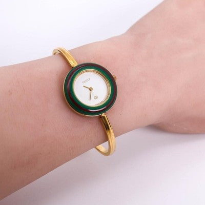 GUCCI CHANGE BEZEL 12 COLORS GOLD WOMEN'S WATCH L SIZE WORKING BEAUTIFUL