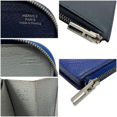 HERMES REMIX COMBINE L ZIP LONG WALLET POUCH BLUE EXCELLENT STAMP D JAPAN