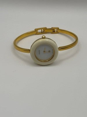 GUCCI CHANGE BEZEL 12 COLORS GOLD WOMEN'S WATCH M SIZE WORKING BEAUTIFUL