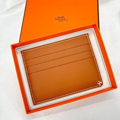 HERMES H SELLIER CARD HOLDER W STAMP 2024 EPSOM LEATHER LIGHT BROWN WITH BOX