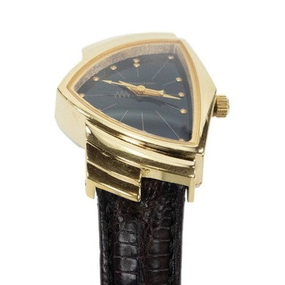 HAMILTON VENTURA 6260 QUARTZ BLACK DIAL GOLD STEEL LADIES VINTAGE WATCH USED