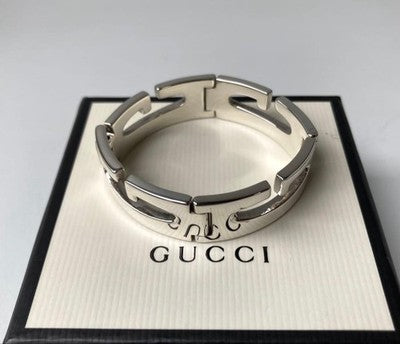GUCCI G LOGO ROUND G SILVER WIDE BANGLE BRACELET AG925