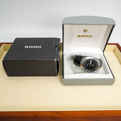 RADO DIASTAR BLACK QUARTZ MENS WATCH WORKING NEW BATTERY IN BOX VINTAGE