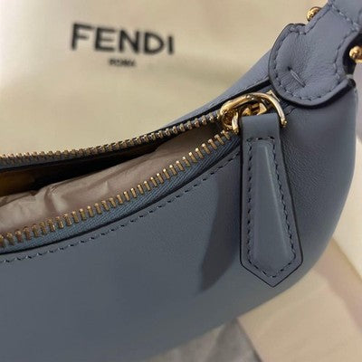 FENDI NANO FENDIGRAPHY POUCH 7AS089 LIGHT BLUE LEATHER UNUSED W/ DUST BAG