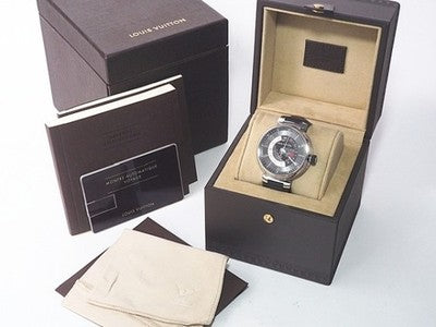 LOUIS VUITTON TAMBOR GRAPHITE GMT Q1D30 SS GRAY MEN'S AUTOMATIC WRISTWATCH USED