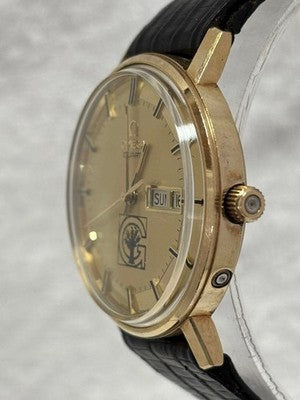 OMEGA 196.0120 DAY-DATE CAL.1345 GOLD DIAL 10KGF QUARTZ WATCH TESTED USED