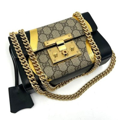 GUCCI GG SUPREME PADLOCK CHAIN SHOULDER BAG 432182 BROWN AUTHENTIC