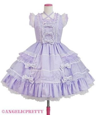 ANGELIC PRETTY CANDY STRIPED RIBBON SLEEVELESS LOLITA DRESS LAVENDER JSK USED
