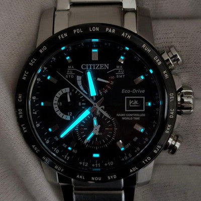 CITIZEN ATTESA H820-S103959 ECO DRIVE RADIO CONTROLLED WORLD TIME WATCH USED