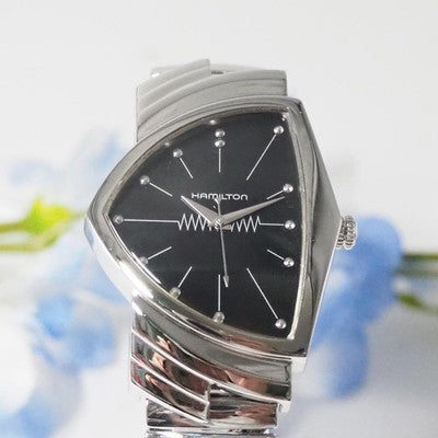 HAMILTON VENTURA H915 QUARTZ BLACK DIAL STAINLESS STEEL MEN'S WATCH USED