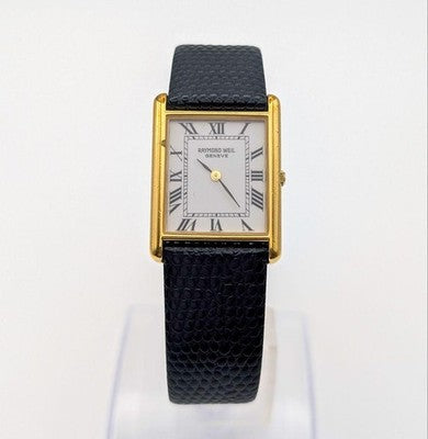 RAYMOND WEIL TANK ROMAN DIAL 18GP GOLD QUARTZ WATCH WORKING VINTAGE UNISEX RARE