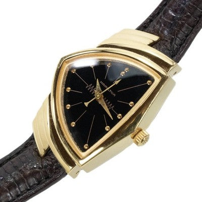 HAMILTON VENTURA 6260 QUARTZ BLACK DIAL GOLD STEEL LADIES VINTAGE WATCH USED
