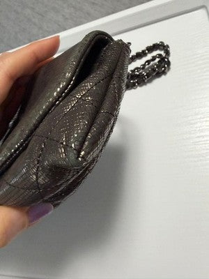 CHANEL HALF MOON METALLIC SILVER CHAIN WALLET SHOULDER BAG FLAP LIMITED RARE