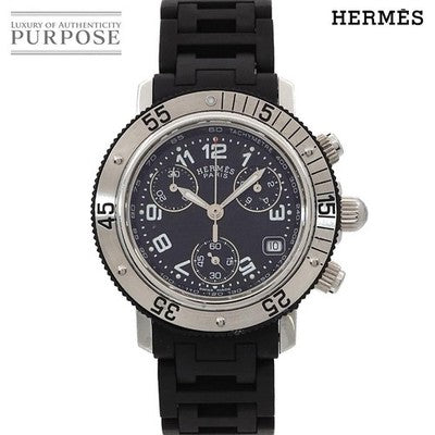HERMES CLIPPER DIVER CL2 315 CHRONOGRAPH LADIES WRISTWATCH DATE DISPLAY, BLACK
