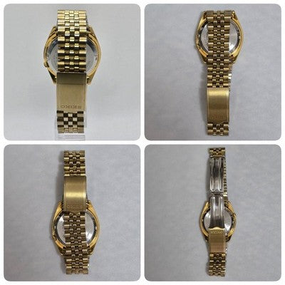 SEIKO 5 AUTOMATIC DAY-DATE 7S26-3110 FLUTED BEZEL GOLD DIAL MEN'S WATCH 36.3MM