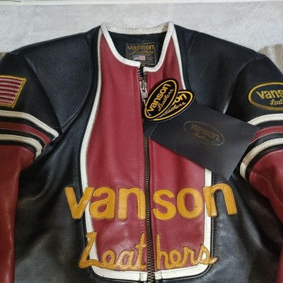 VANSON ONE STAR LEATHER JACKET NO PATCHES RARE BLACK/RED SIZE 38 MADE IN USA