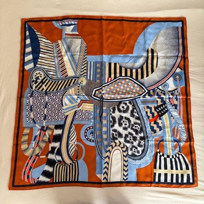 HERMES LA SELLE IMAGINAIRE CARRE 90 SILK SCARF FROM JAPAN NEAR MINT