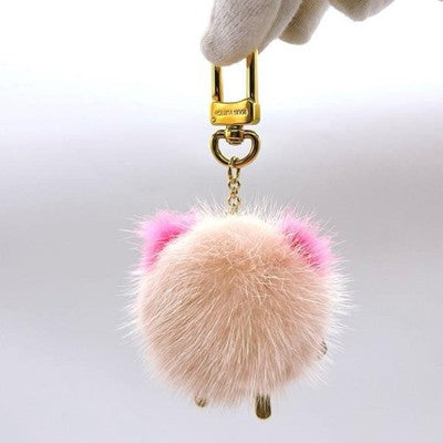 LOUIS VUITTON WILD FUR CAT BAG CHARM BIJOU SAC KEY HOLDER M63093 PINK MONOGRAM