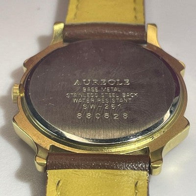 AUREOLE QUARTZ MEN'S WRISTWATCH 90S VINTAGE ROUND FACE LEATHER STRAP BAMBI