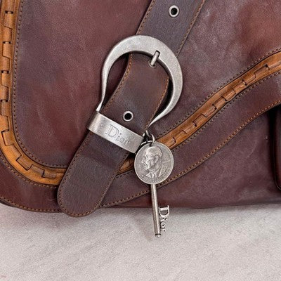 CHRISTIAN DIOR GAUCHO SADDLE BAG JOHN GALLIANO BROWN LEATHER AUTH GOOD
