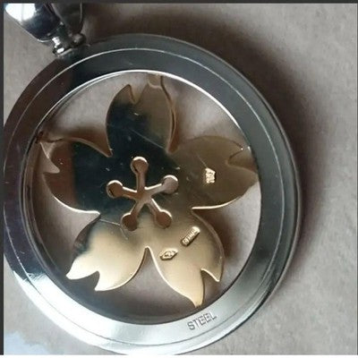 BVLGARI TONDO SAKURA NECKLACE K18YG 750 SS STEEL PENDANT TOP WITH LEATHER BOX