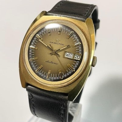 HAMILTON ELECTRONIC 702001-4 ELECTRIC BALANCE WATCH VINTAGE GOLD DIAL WORKING